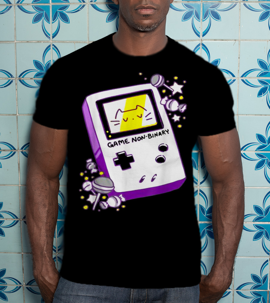 GAME NON BINARY Handheld Console With Cat And Stars T-Shirt