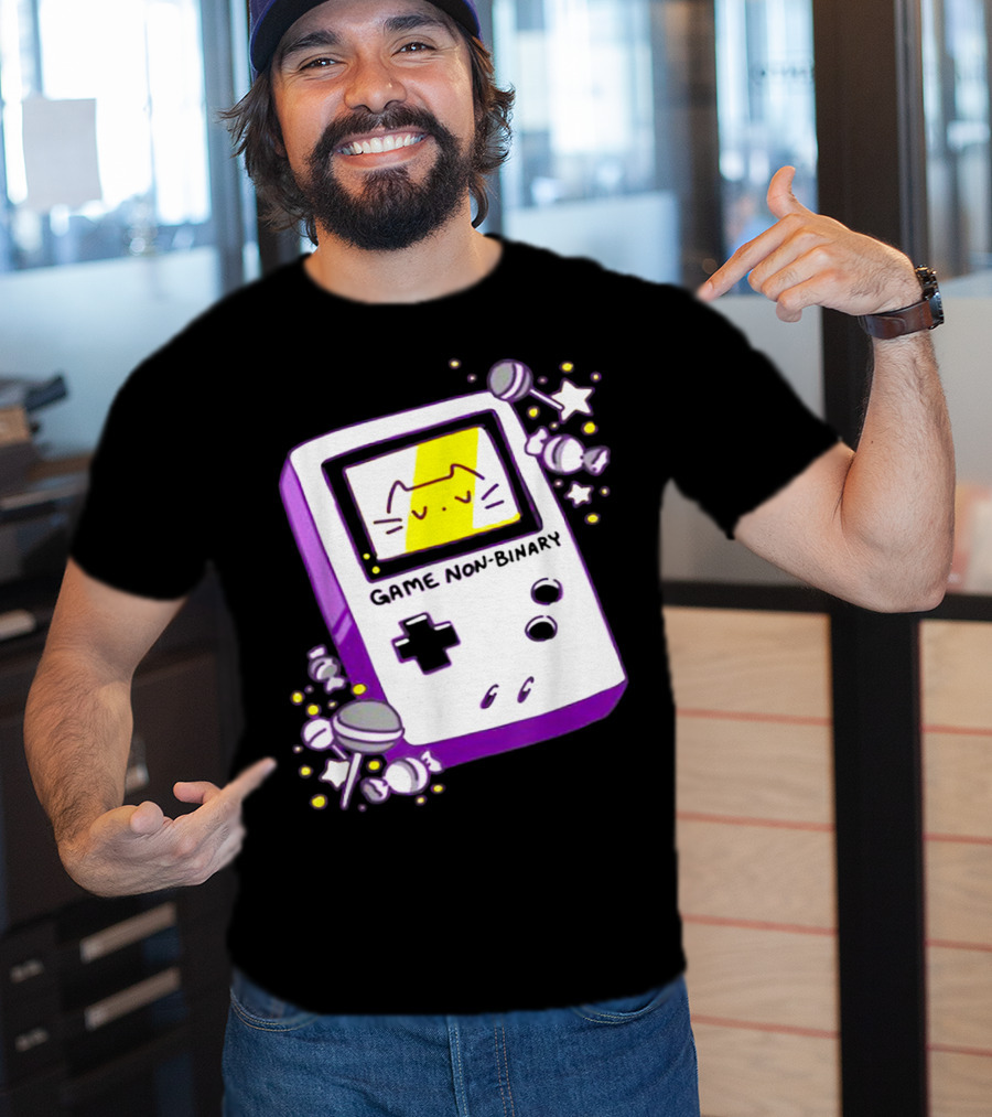 GAME NON BINARY Handheld Console With Cat And Stars T-Shirt