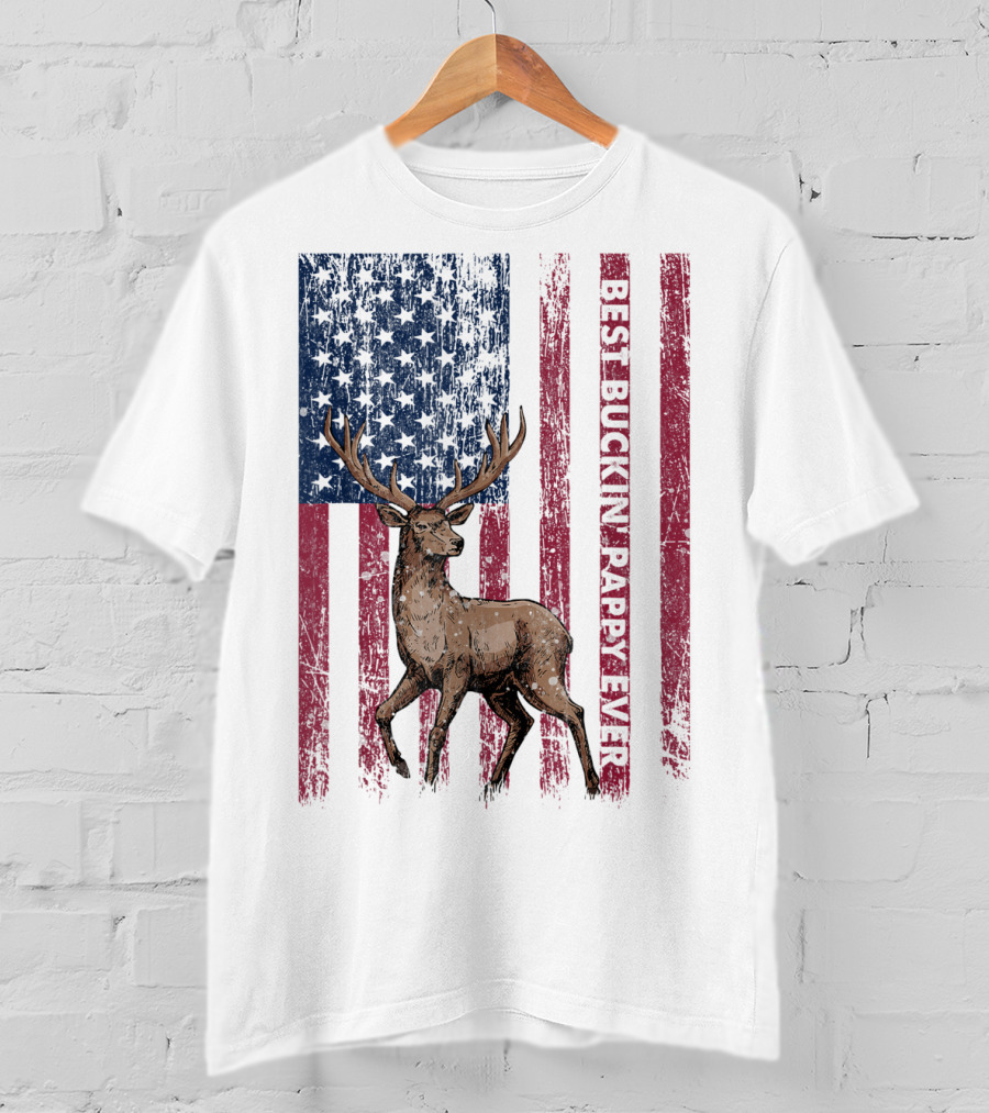 Best Buckin' Pappy Ever US Flag Deer Hunting T-Shirt