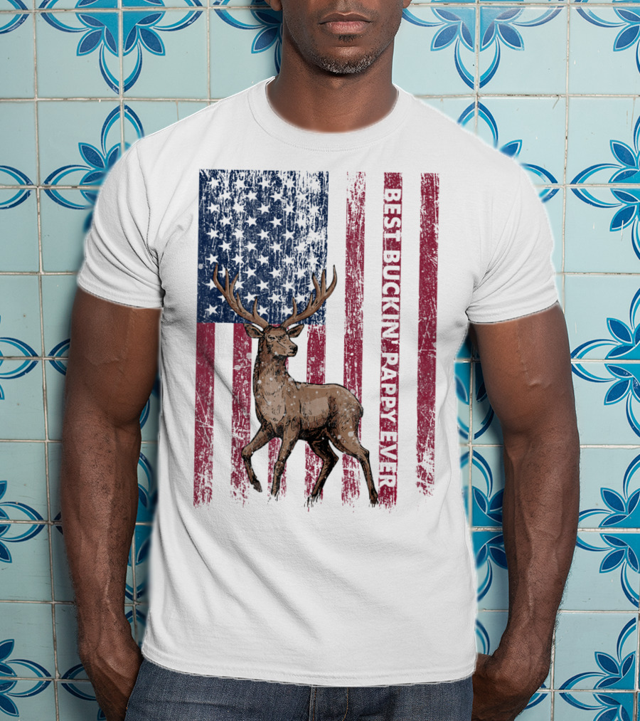 Best Buckin' Pappy Ever US Flag Deer Hunting T-Shirt
