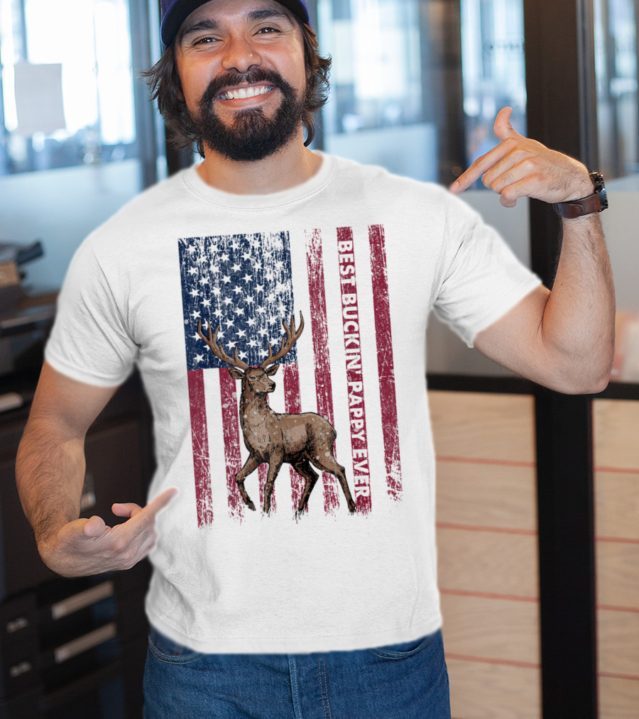 Best Buckin' Pappy Ever US Flag Deer Hunting T-Shirt