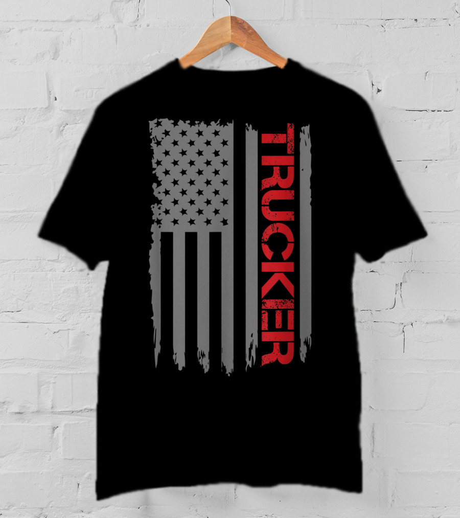 American Flag Trucker Retro Truck Driver T-Shirt
