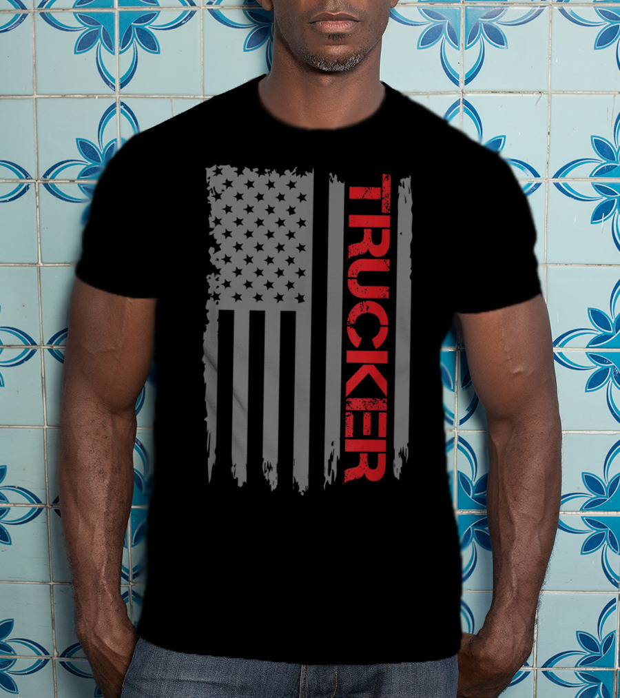American Flag Trucker Retro Truck Driver T-Shirt