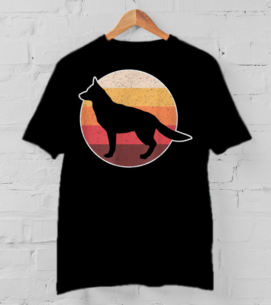 Vintage German Shepherd Silhouette With Retro Sunset Stripes T-Shirt