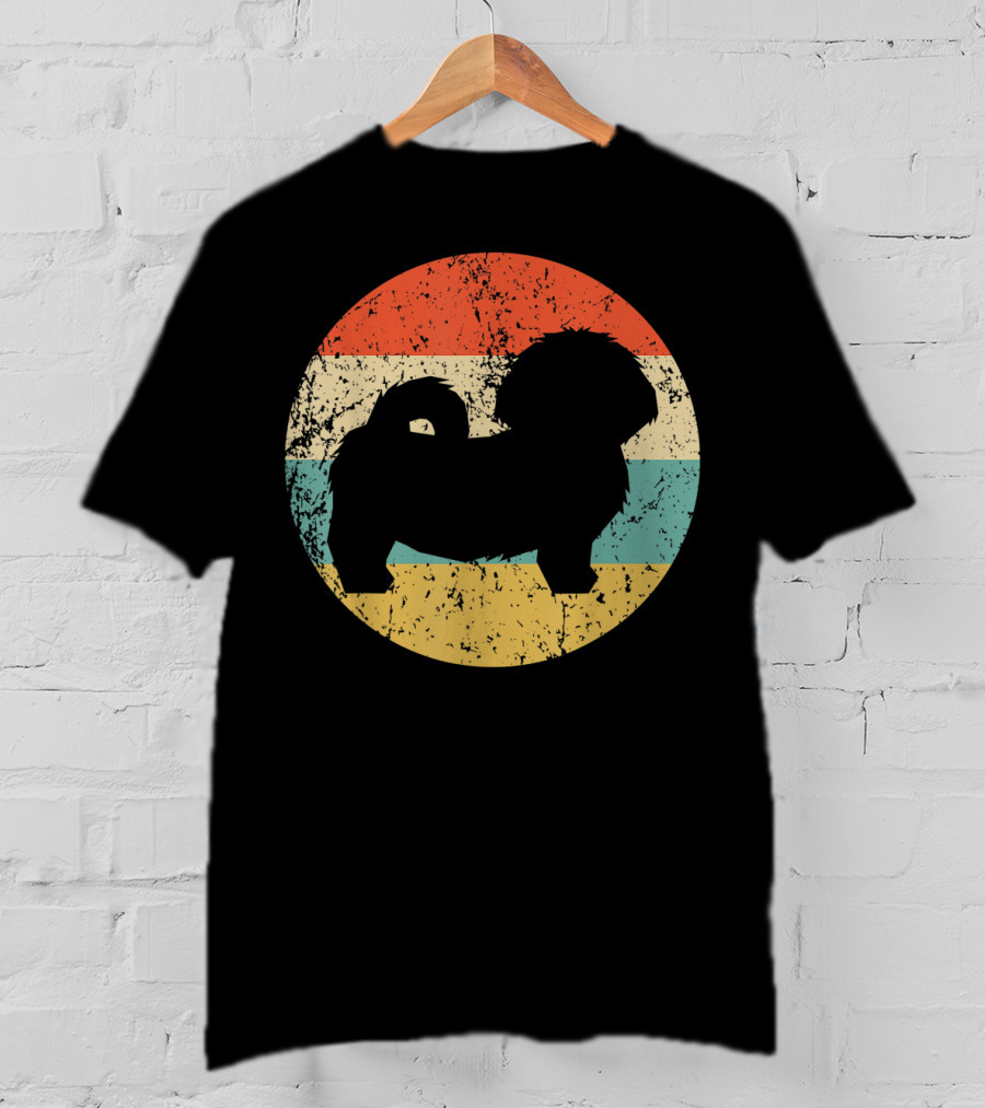 Vintage Shih Tzu Dog Silhouette Retro Stripes T-Shirt