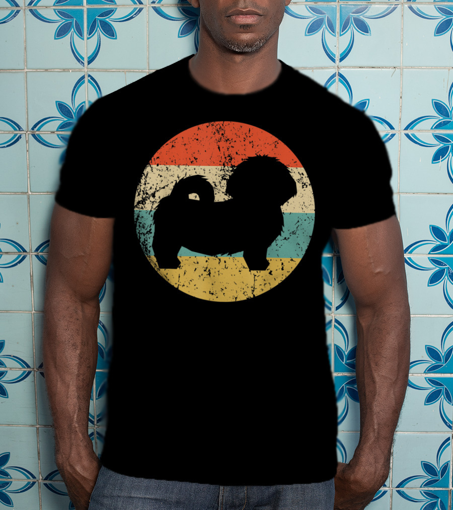 Vintage Shih Tzu Dog Silhouette Retro Stripes T-Shirt