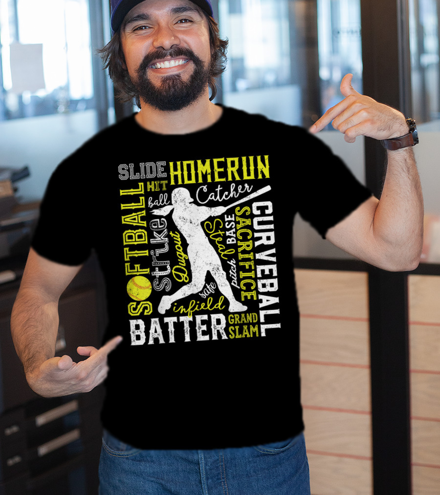 Softball Batter Pitch Homerun Curveball Slide Catcher Strike Grand Slam T-Shirt