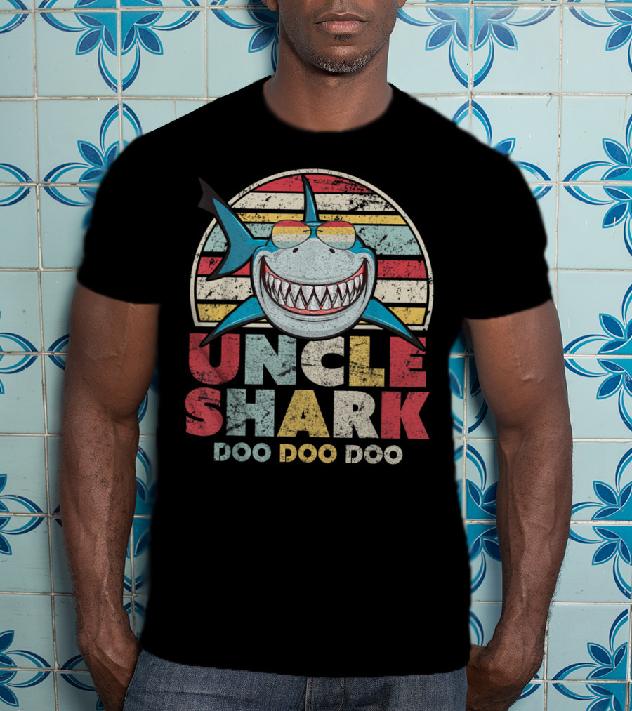 Uncle Shark Doo Doo Doo Retro Vintage Striped Smile T-Shirt