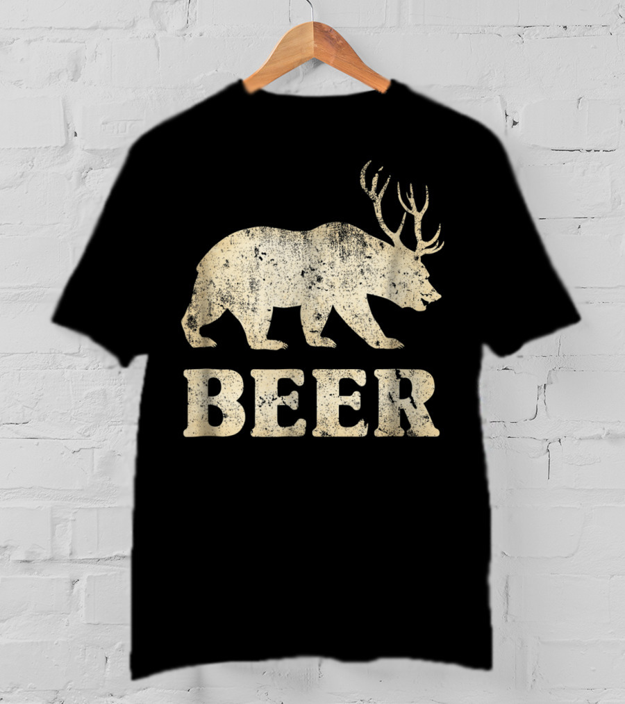 Vintage Bear Deer Beer Funny Retro Mashup T-Shirt