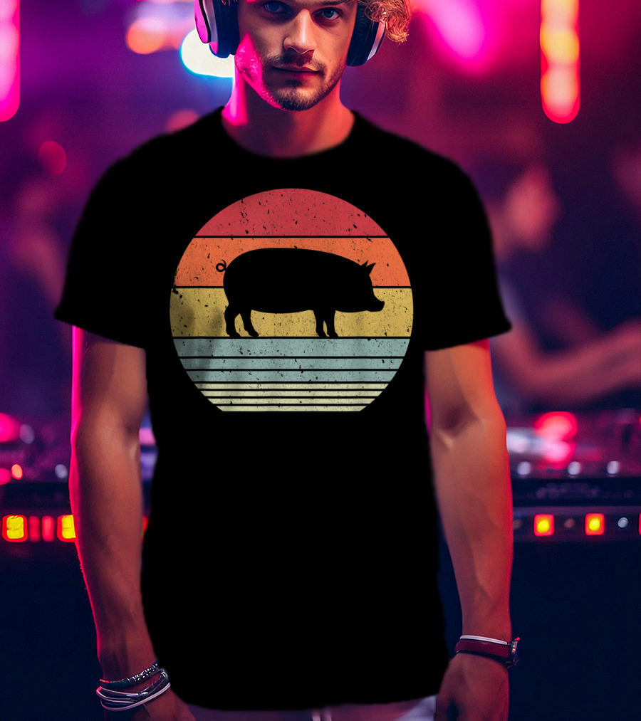 Vintage Retro Pig Style Sunset T-Shirt