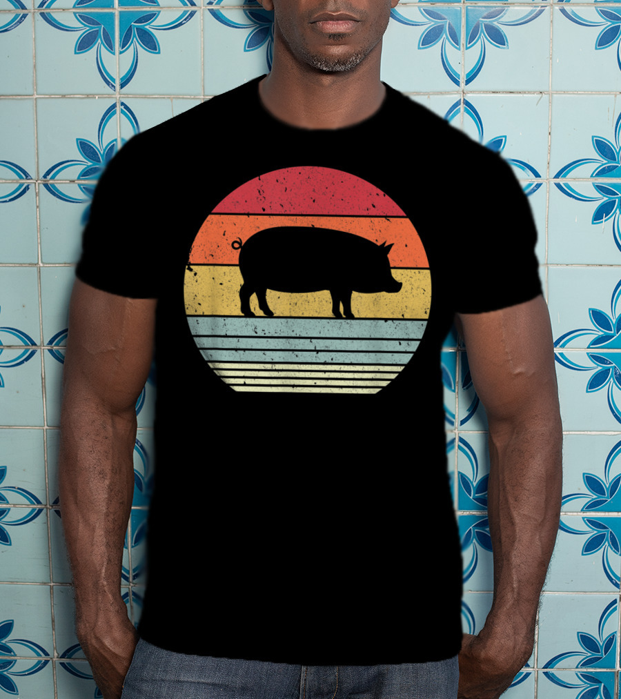 Vintage Retro Pig Style Sunset T-Shirt