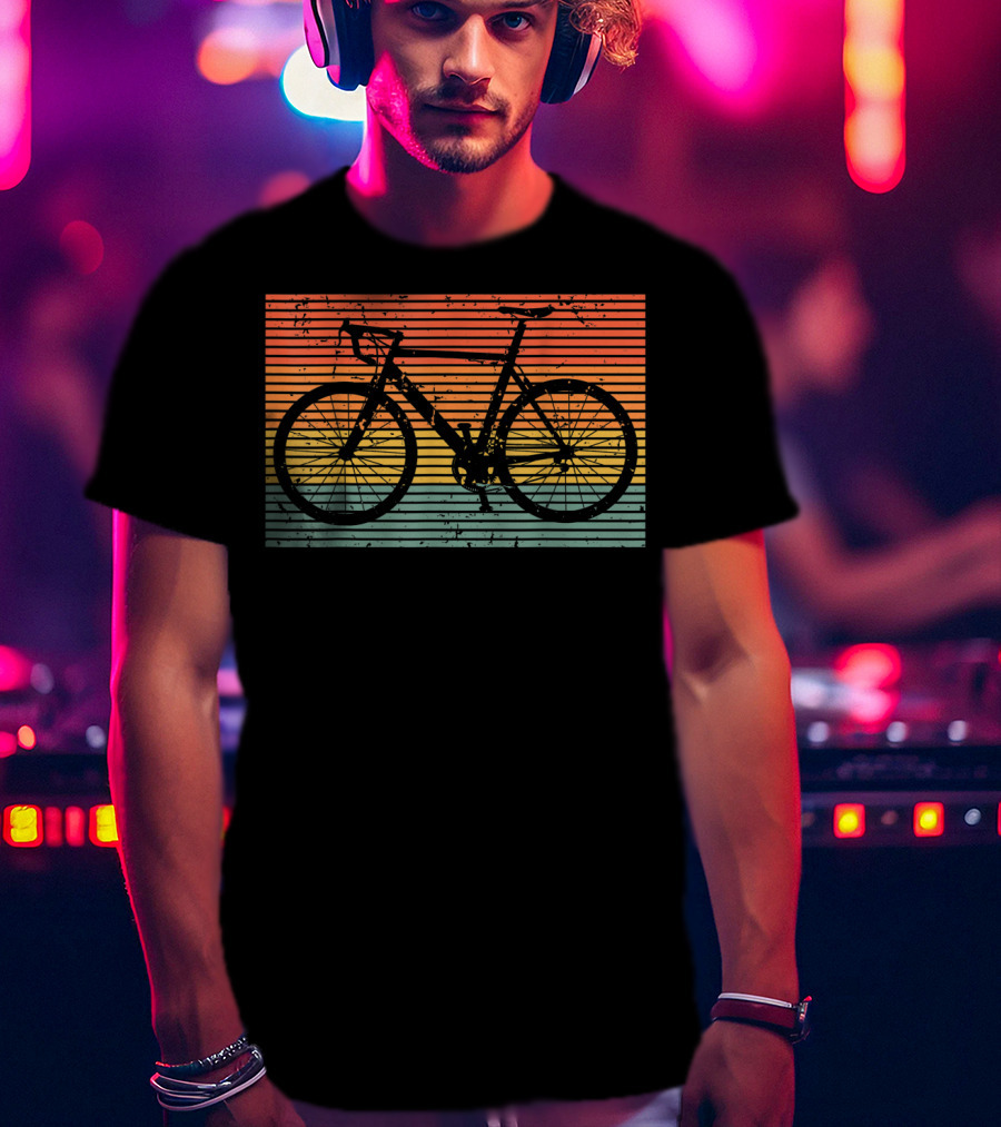 Racing Bicycle Road Bike Racer Uniqu Vintage Sunset Stripe T-Shirt