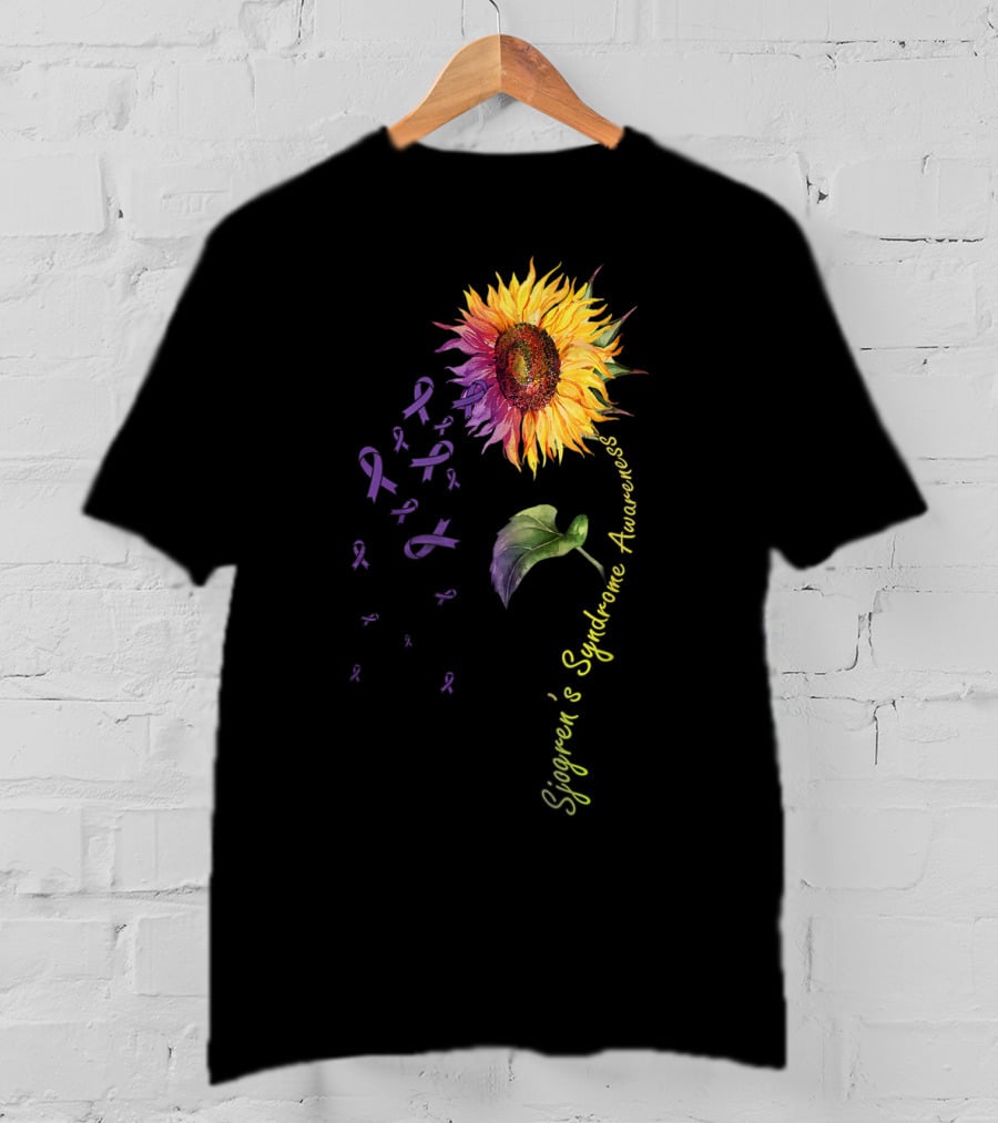Sjogren's Syndrome Awareness Sunflower With Purple Ribbons T-Shirt