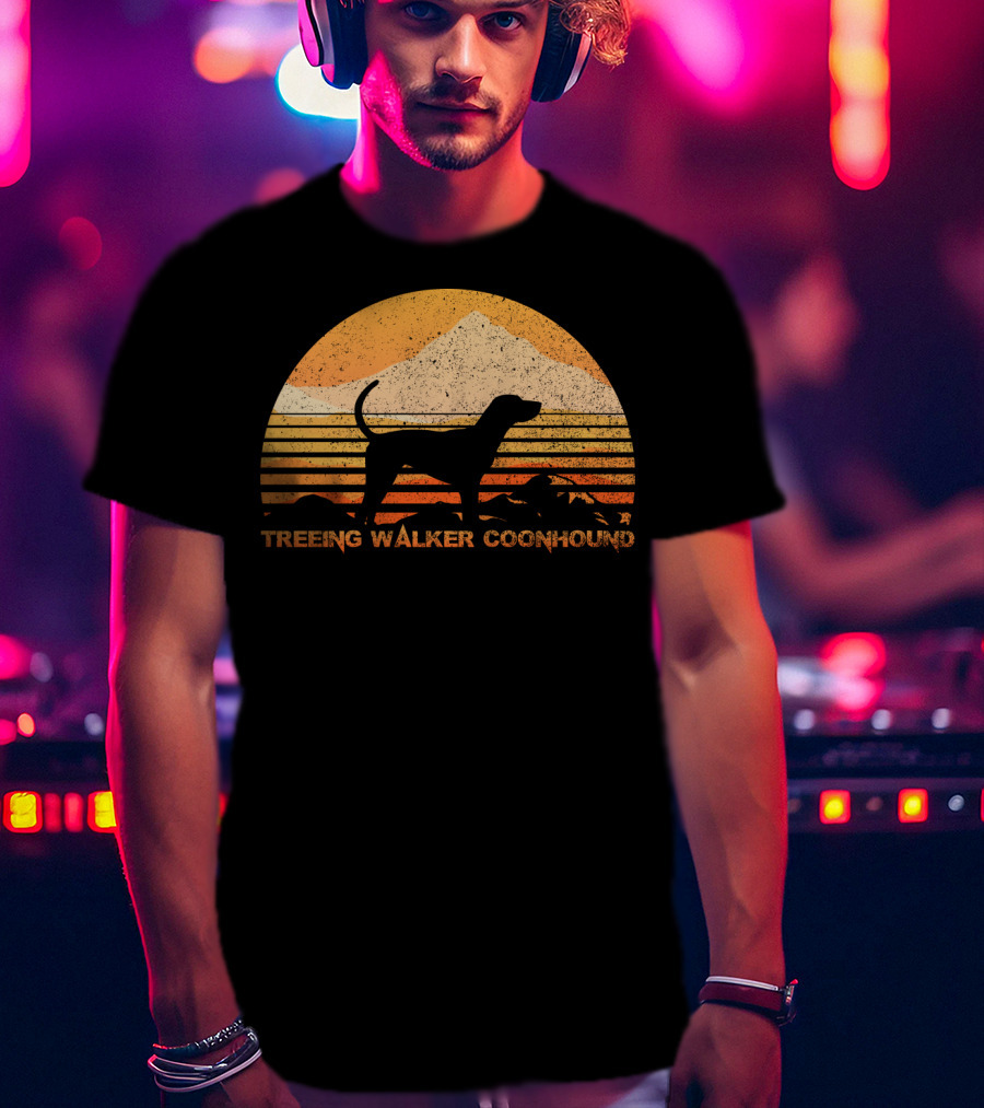 TREEING WALKER COONHOUND Retro Sunset T-Shirt