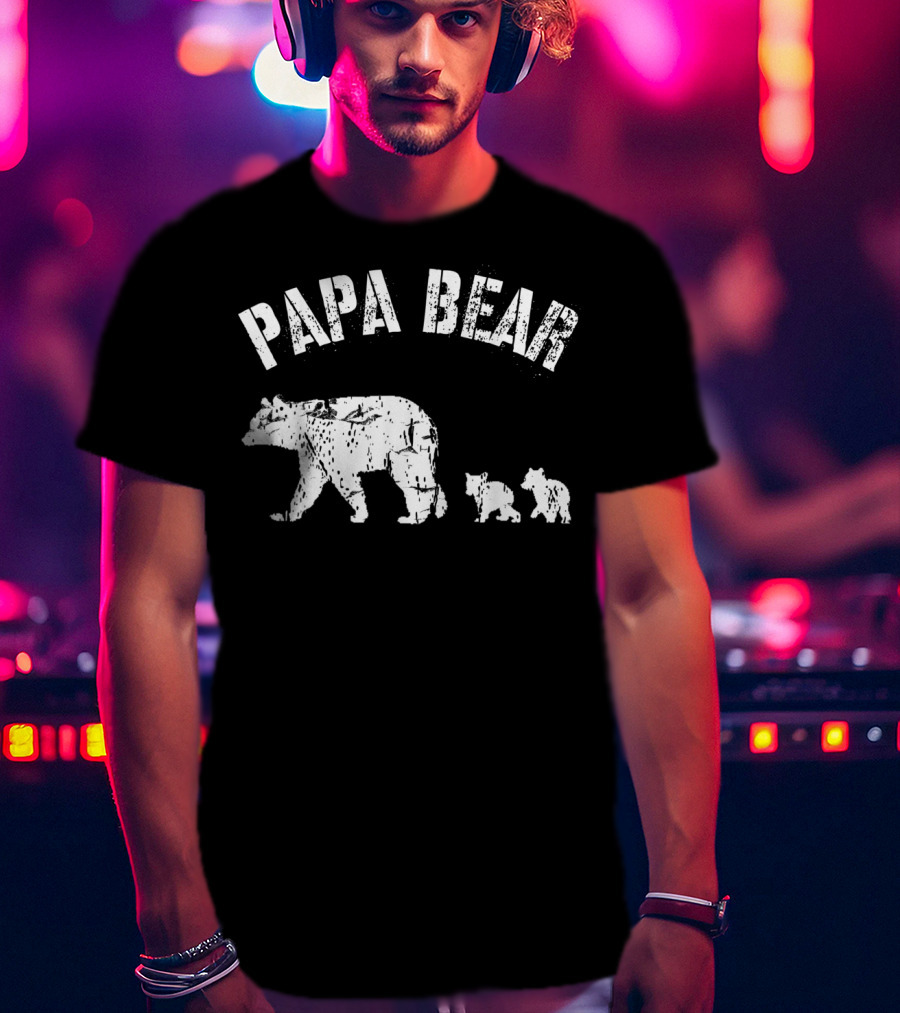 Vintage Papa Bear With Two Cubs Father's Day T-Shirt