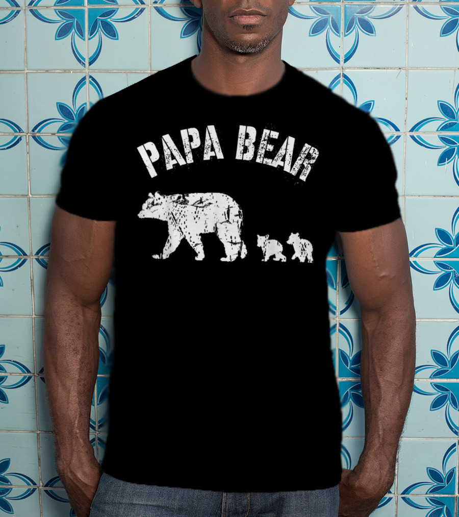 Vintage Papa Bear With Two Cubs Father's Day T-Shirt