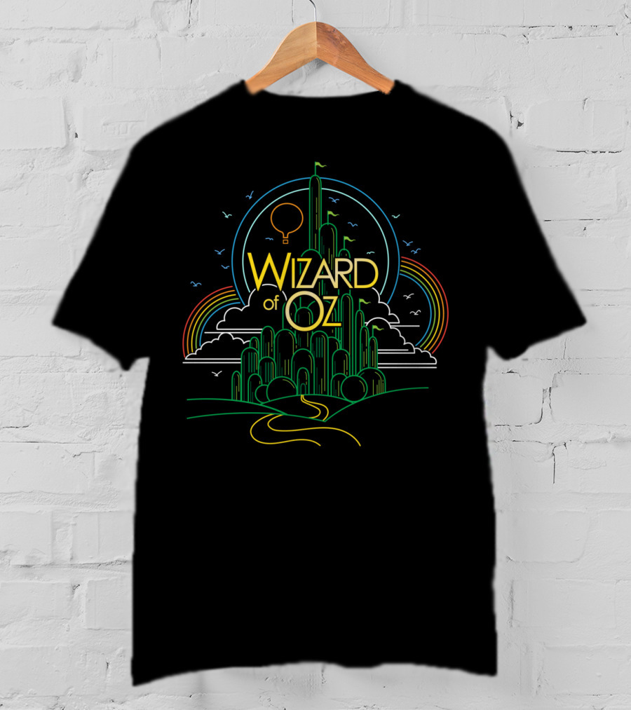 Wizard Of Oz Emerald City Line Drawing With Rainbow Elements T-Shirt