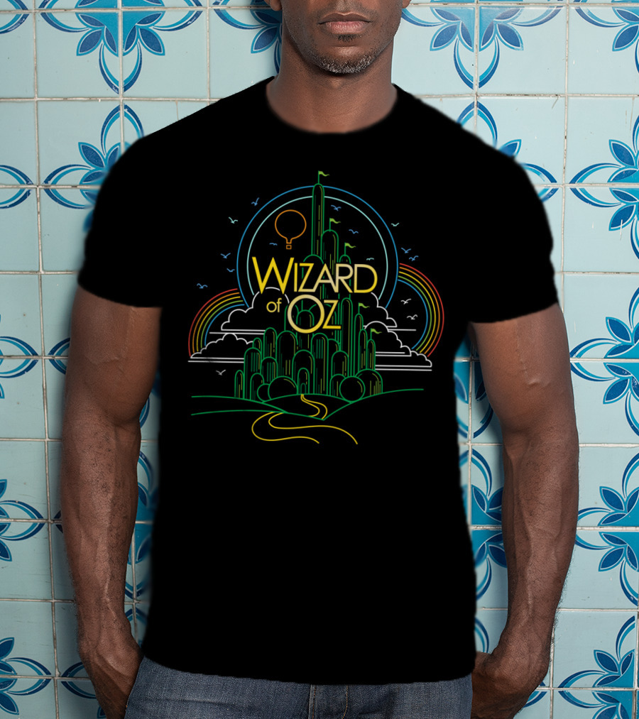 Wizard Of Oz Emerald City Line Drawing With Rainbow Elements T-Shirt