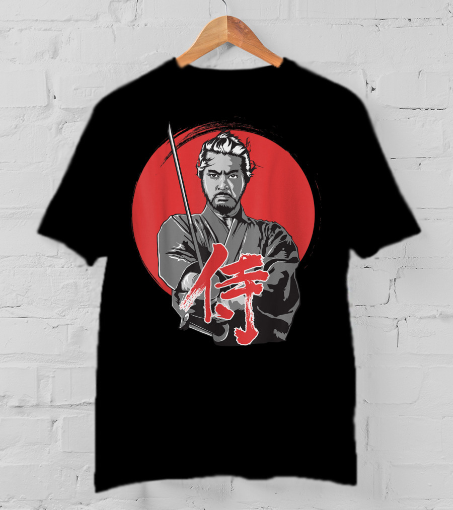 Samurai Warrior With Katana Red Sun Background T-Shirt
