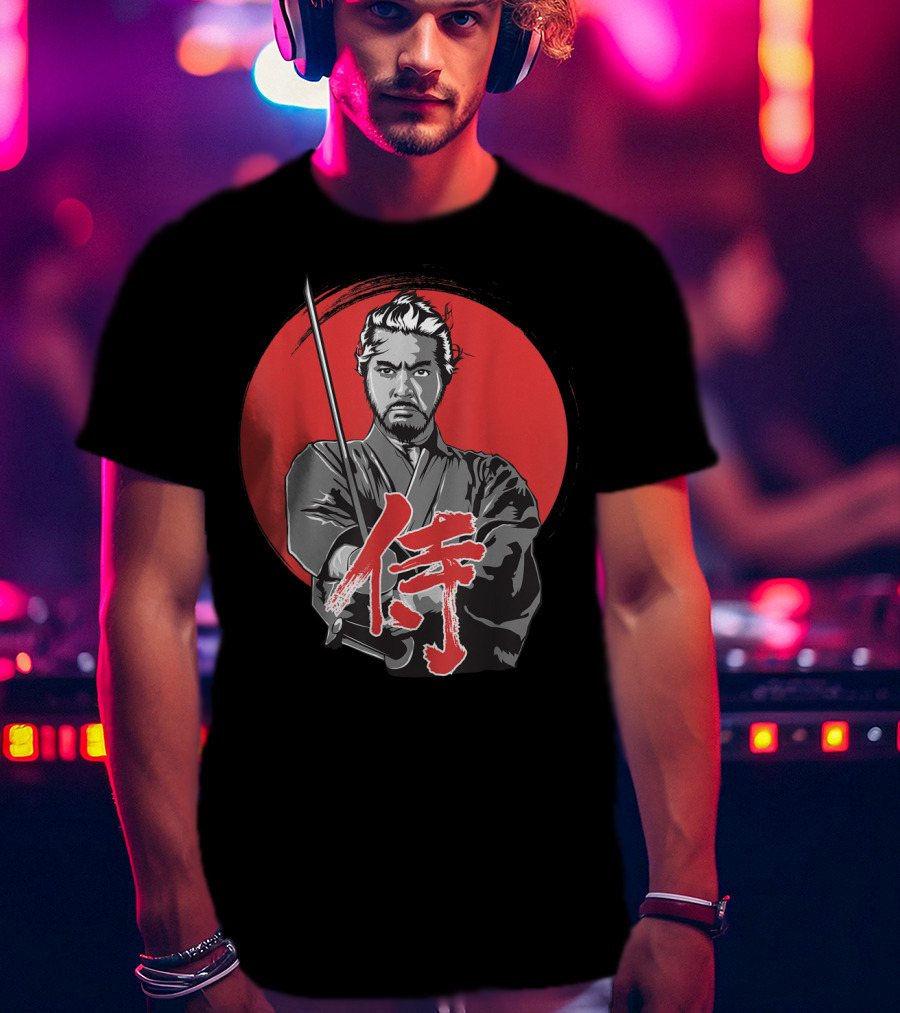 Samurai Warrior With Katana Red Sun Background T-Shirt