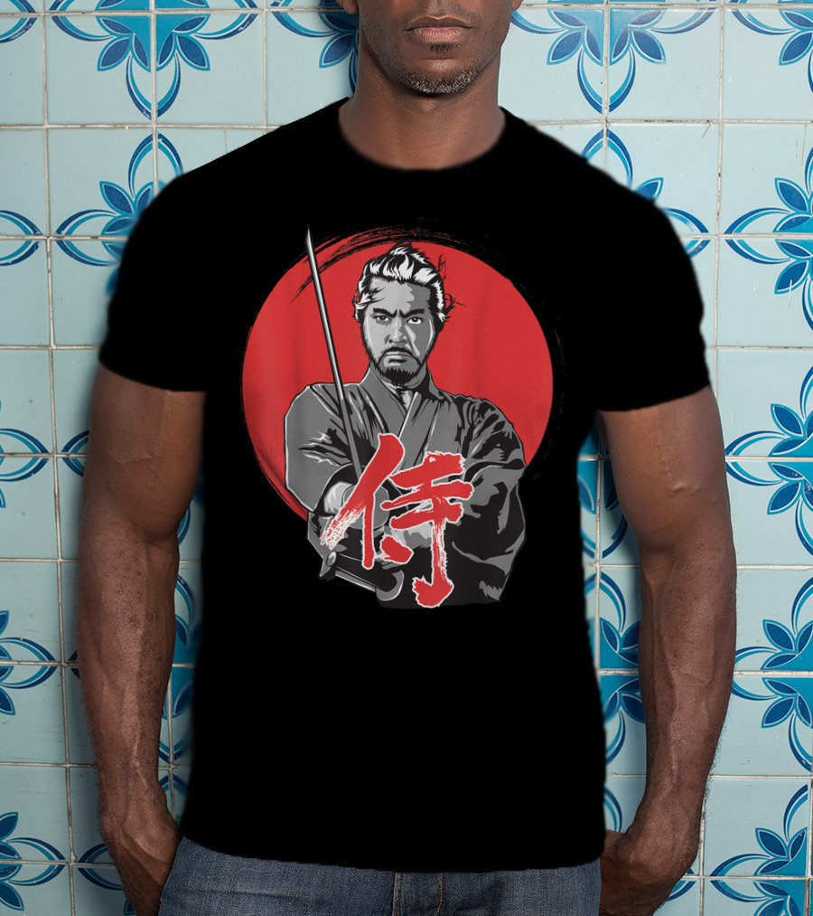 Samurai Warrior With Katana Red Sun Background T-Shirt