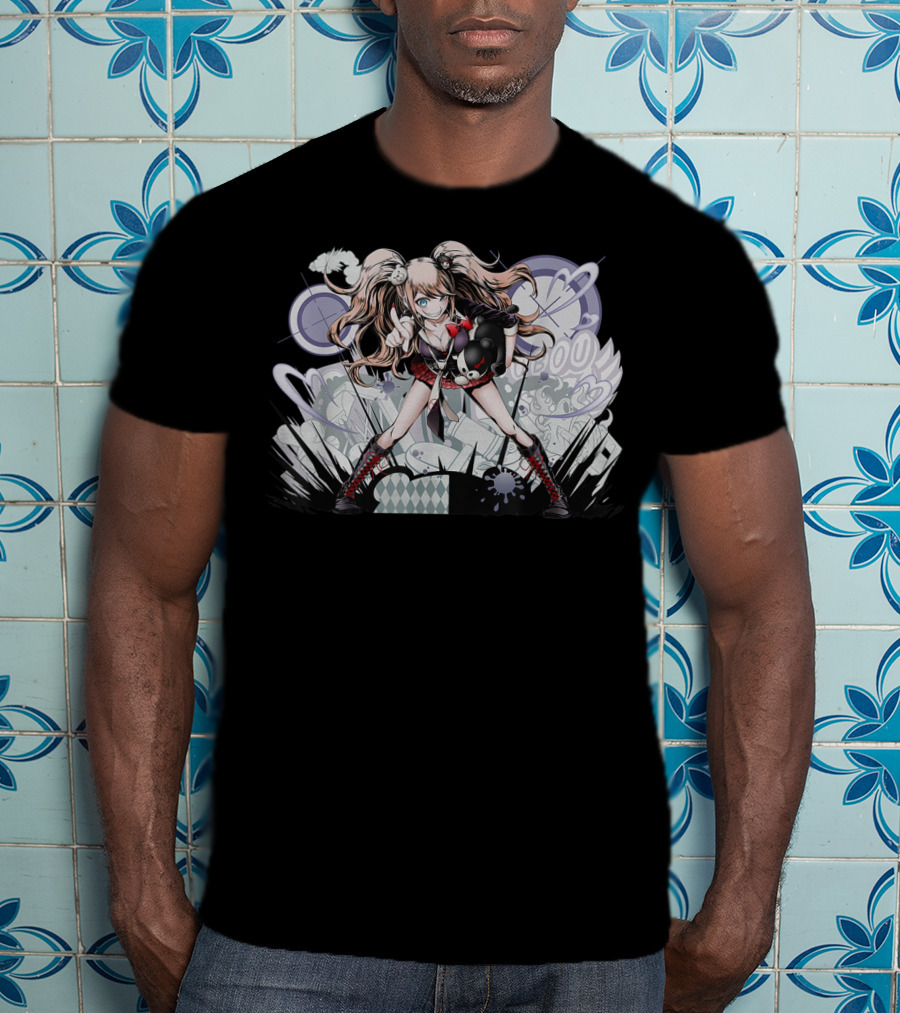 Danganronpa's Monokumas Classics Iconic Anime Character With Bear And Stylized Background T-Shirt