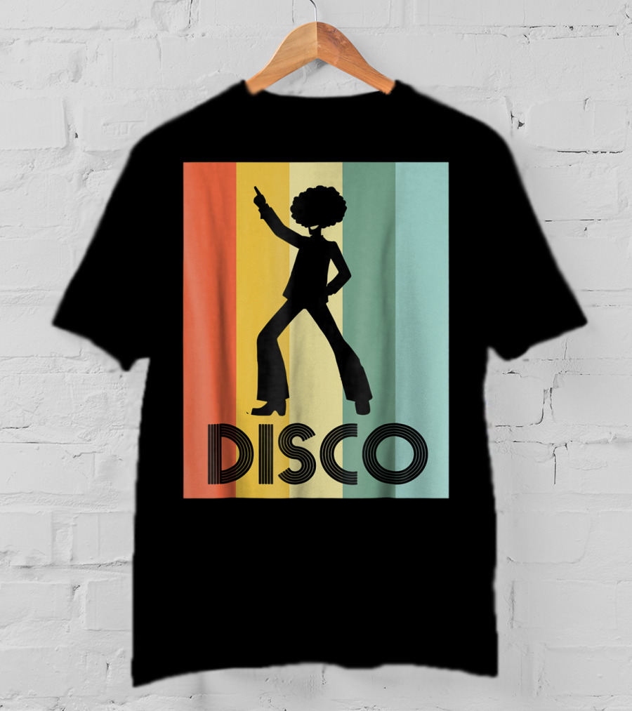 70s Disco Dancing Silhouette Retro Stripes T-Shirt