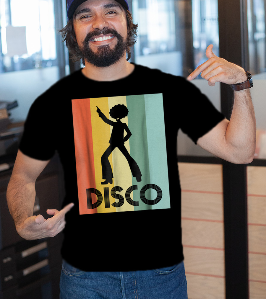 70s Disco Dancing Silhouette Retro Stripes T-Shirt