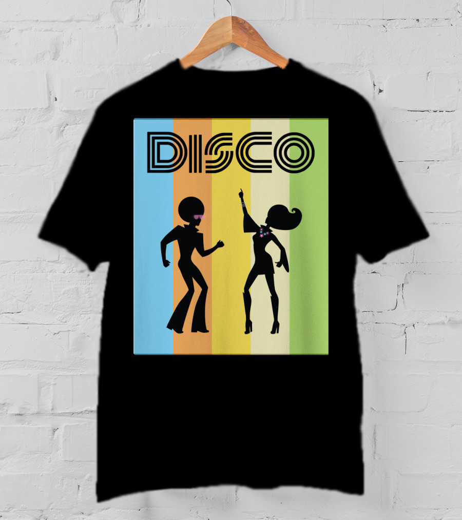 Disco Dancing 70s Disco Dancer With Silhouette And Retro Stripes T-Shirt