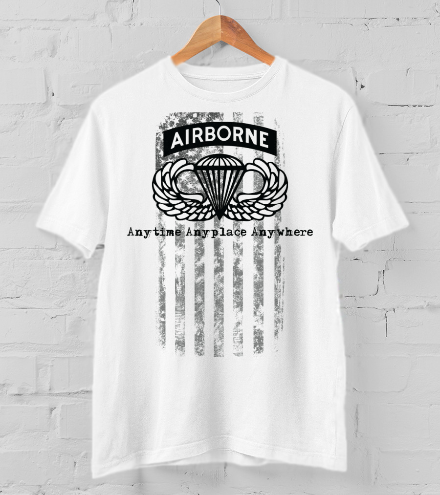 Airborne Paratrooper Black Jump Wings Anytime Anyplace Anywhere T-Shirt