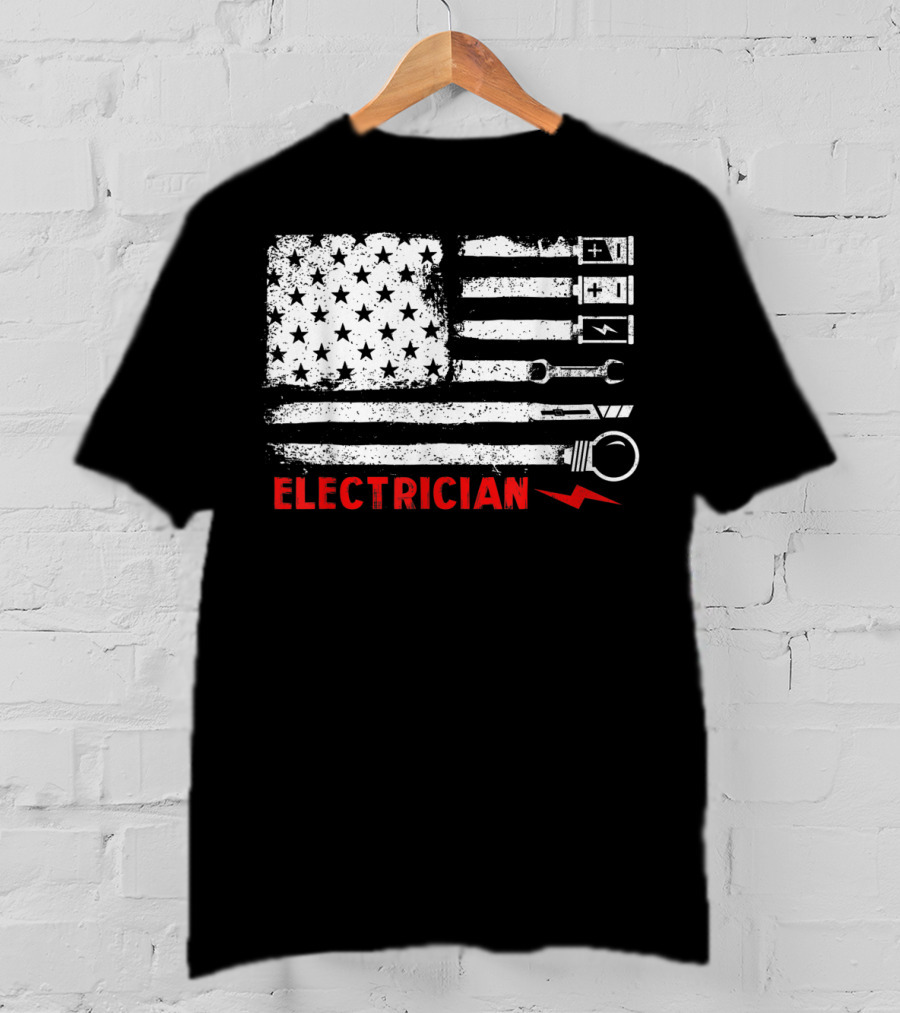 American Flag Electrician With Tools And Symbols T-Shirt
