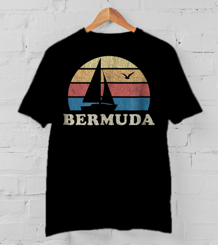 Bermuda 70s Vintage Sailboat Sunset Throwback T-Shirt