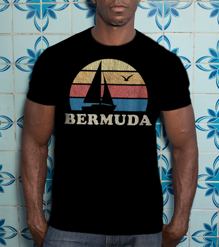 Bermuda 70s Vintage Sailboat Sunset Throwback T-Shirt