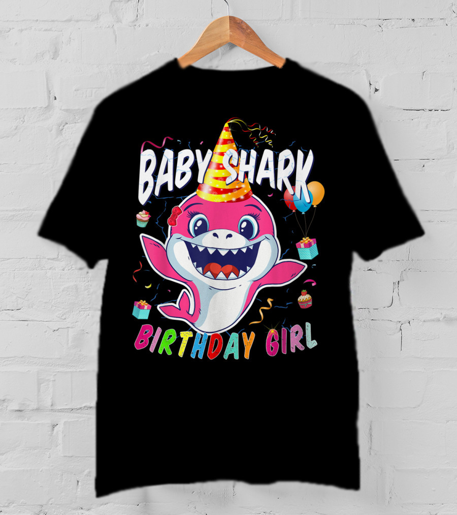 Baby Shark Birthday Girl Party Hat Balloons Cupcakes T-Shirt