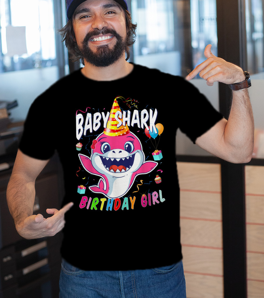 Baby Shark Birthday Girl Party Hat Balloons Cupcakes T-Shirt