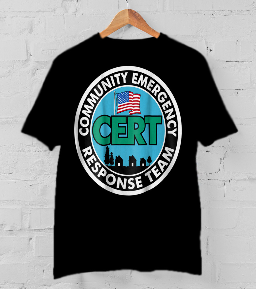 Community Emergency Response Team CERT American Flag Badge T-Shirt