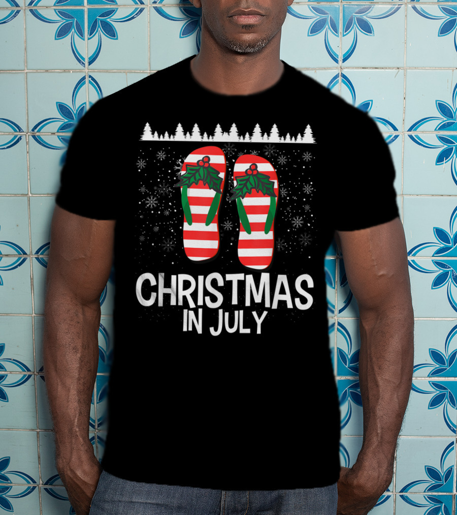 Christmas In July Flip Flop Stripes And Holly T-Shirt