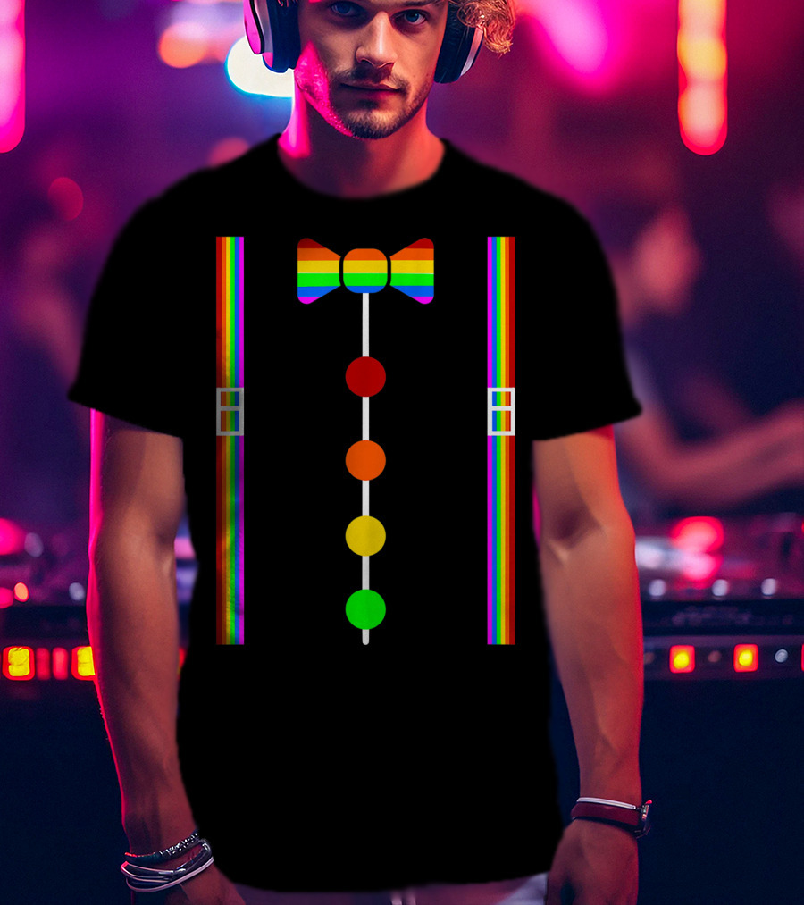 Clown Tie Rainbow Bowtie Suspenders Costume Circus Carnival T-Shirt