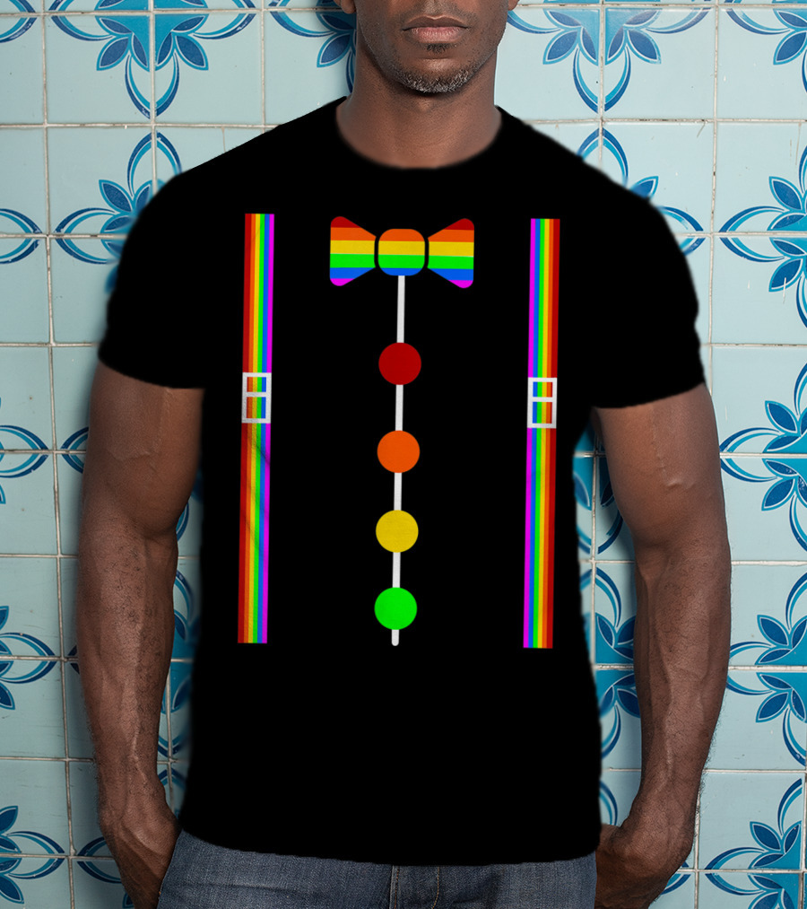 Clown Tie Rainbow Bowtie Suspenders Costume Circus Carnival T-Shirt