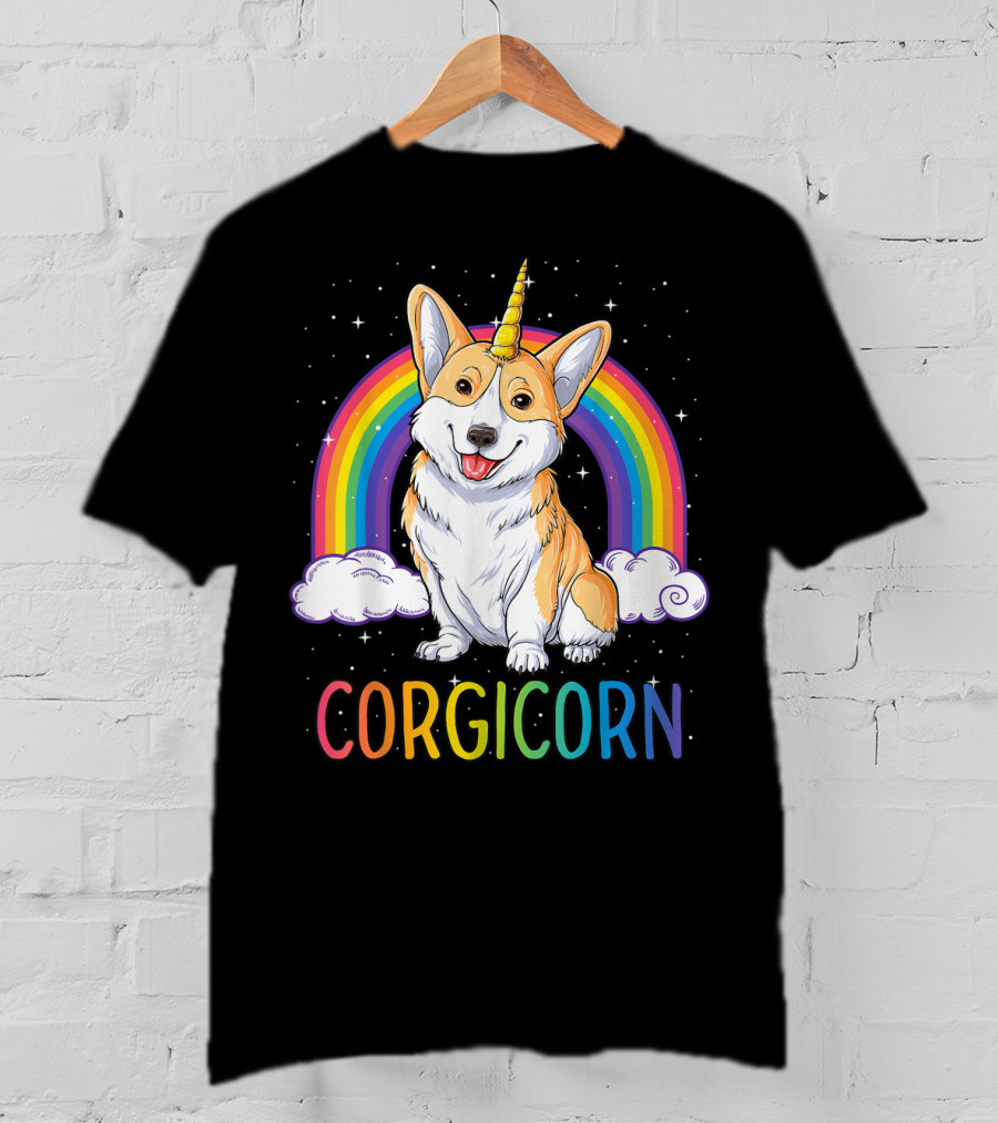 Corgicorn Corgi Unicorn Rainbow Galaxy Stars Clouds T-Shirt