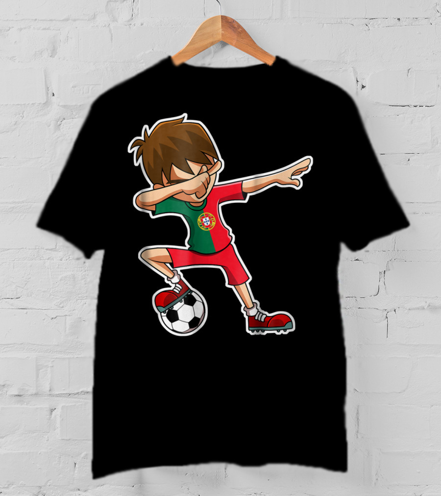 Dabbing Soccer Boy With Portugese Flag And Soccer Ball T-Shirt