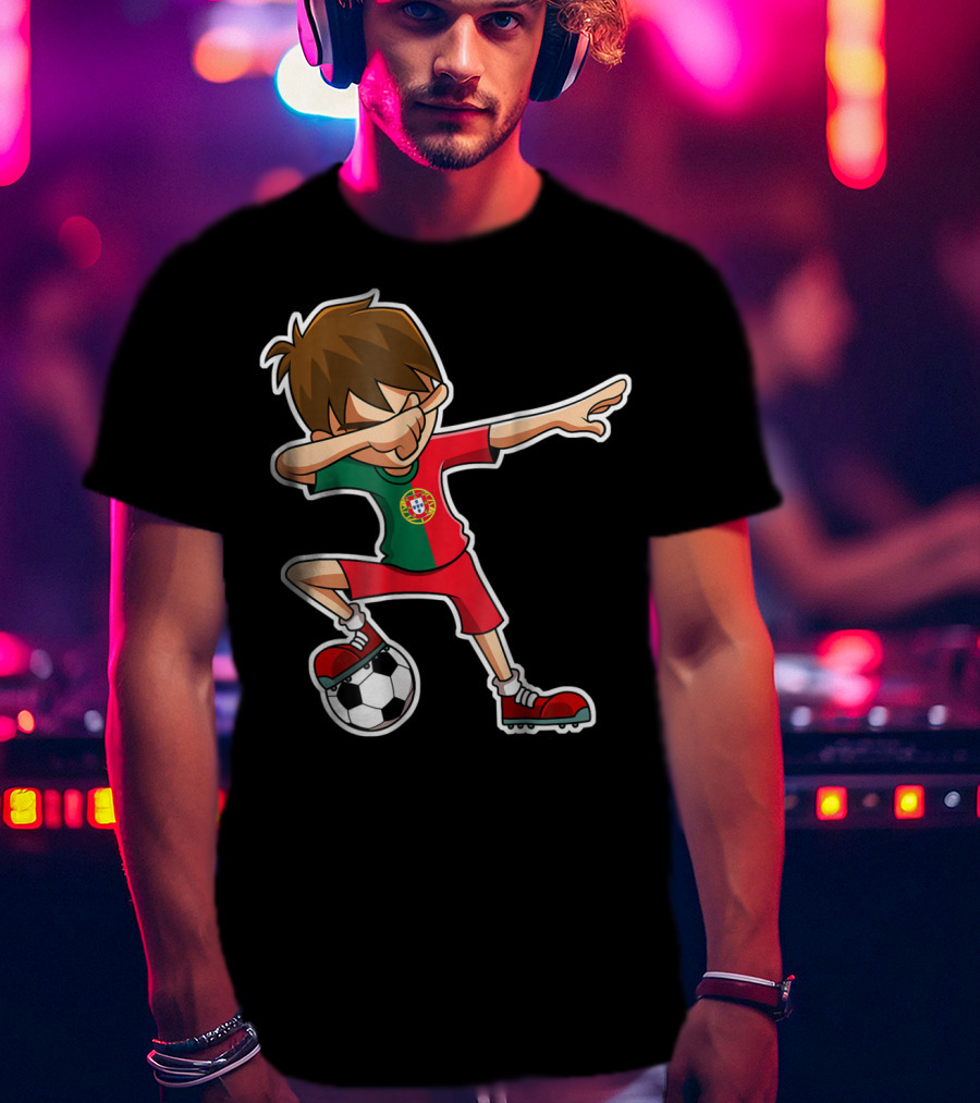 Dabbing Soccer Boy With Portugese Flag And Soccer Ball T-Shirt