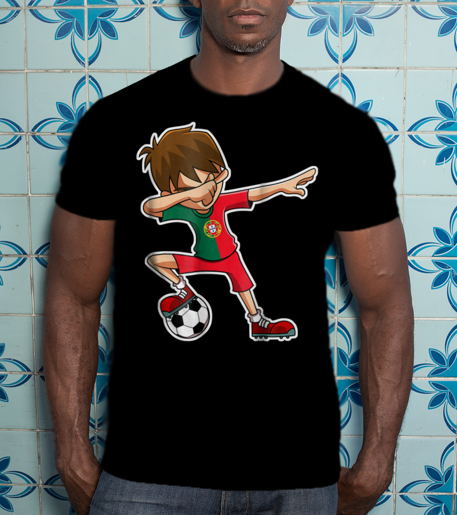 Dabbing Soccer Boy With Portugese Flag And Soccer Ball T-Shirt