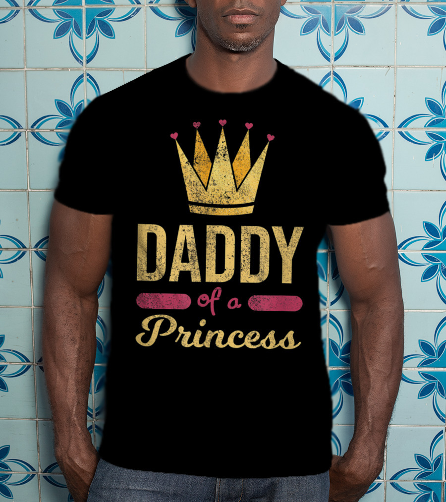 Daddy Of A Princess Funny Dad Cute Crown Hearts T-Shirt