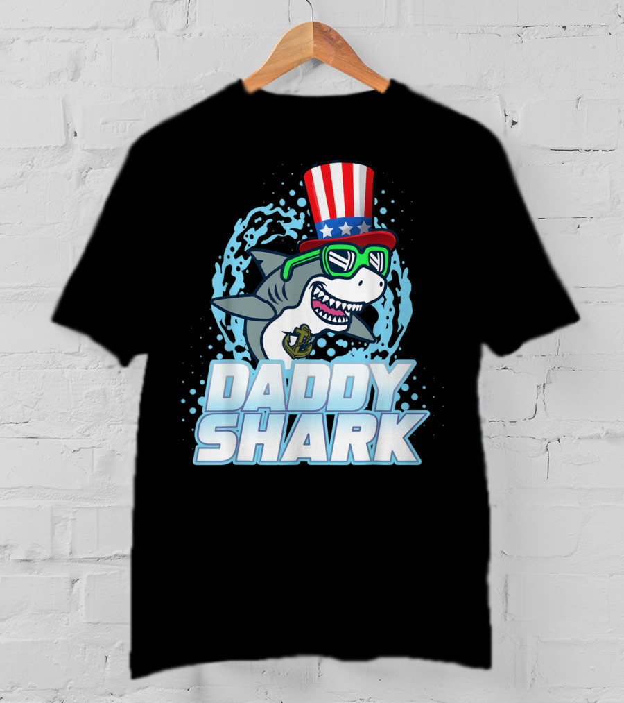 Daddy Shark Fourth Of July Doo Doo Doo Uncle Sam Hat T-Shirt