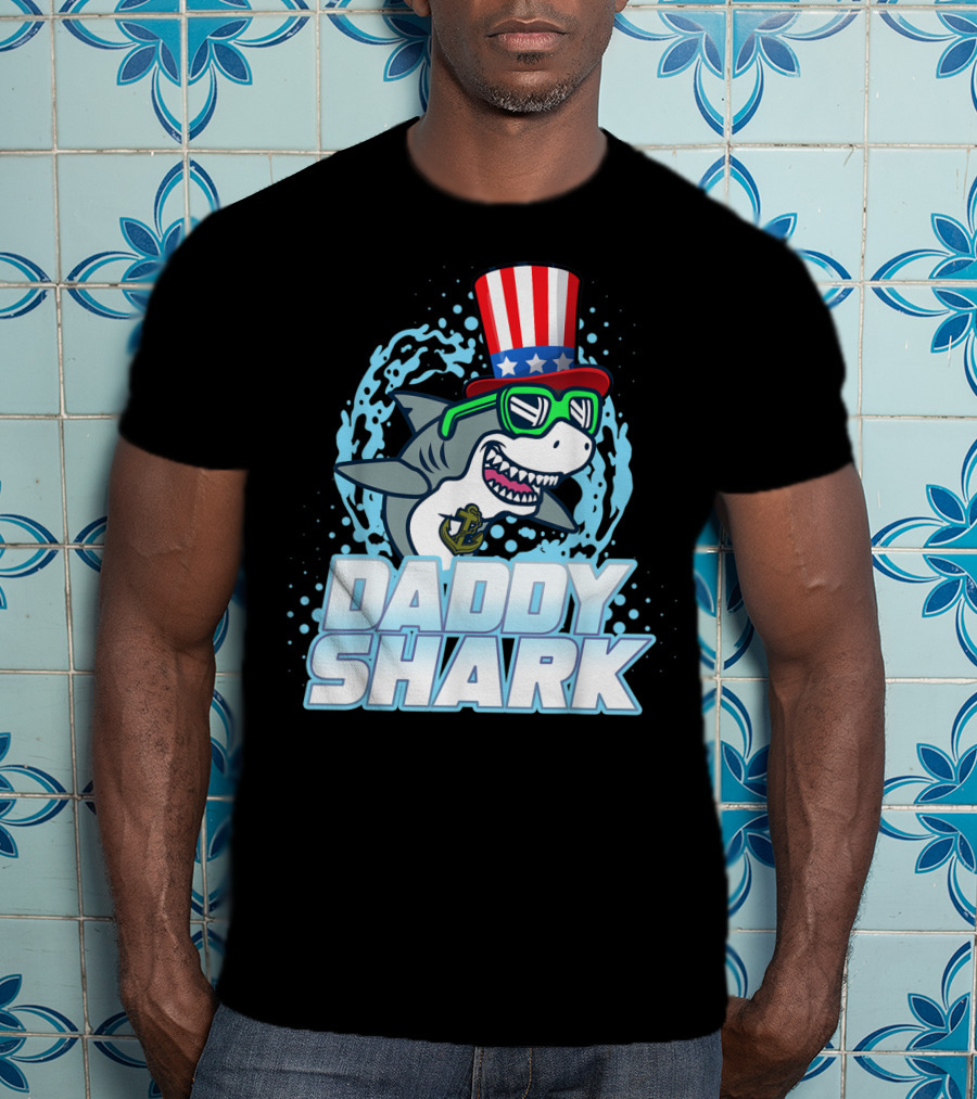 Daddy Shark Fourth Of July Doo Doo Doo Uncle Sam Hat T-Shirt