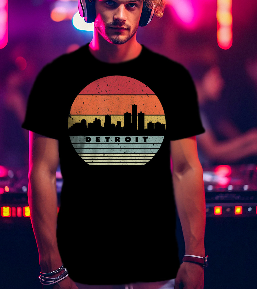 Detroit Skyline Retro Souvenir USA T-Shirt