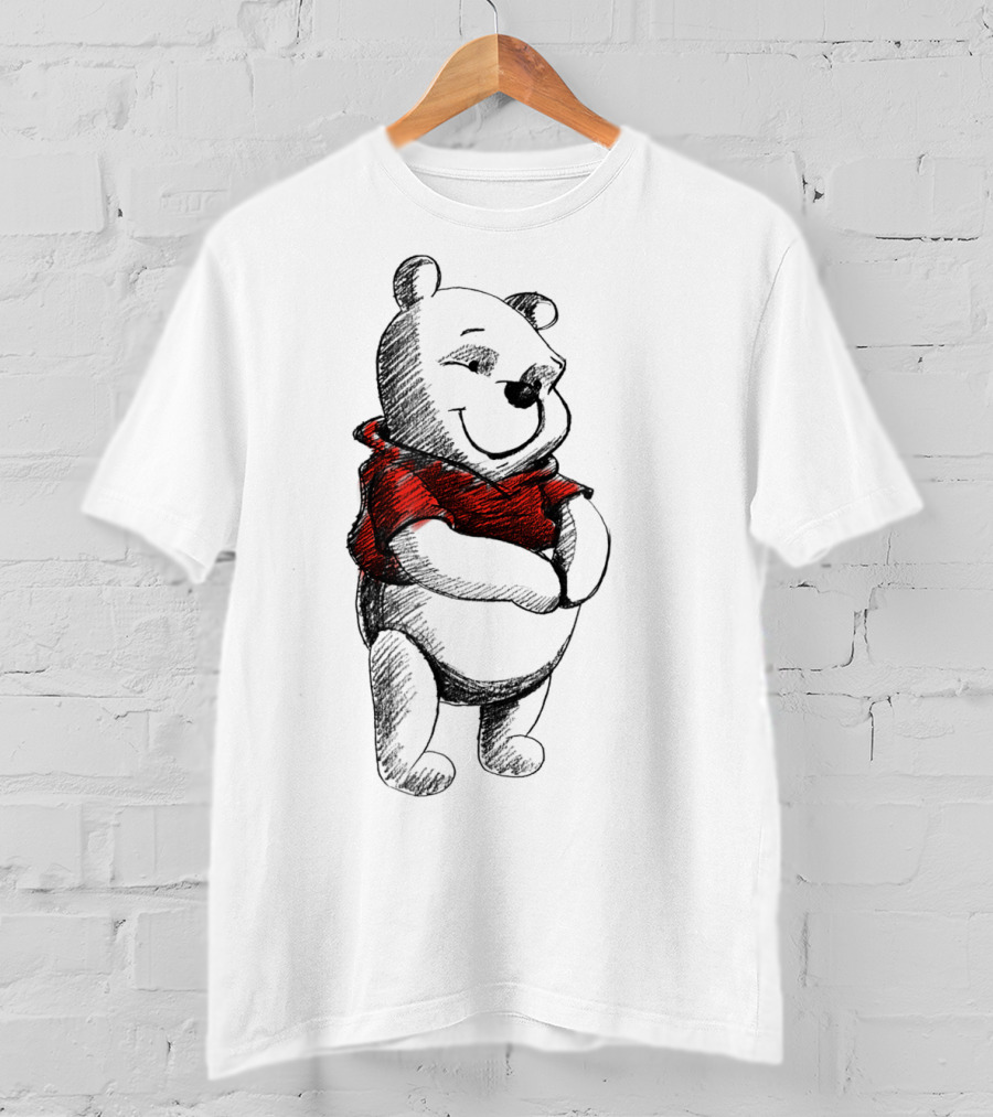Disney Sketch Of Winnie The Pooh In Red T-Shirt
