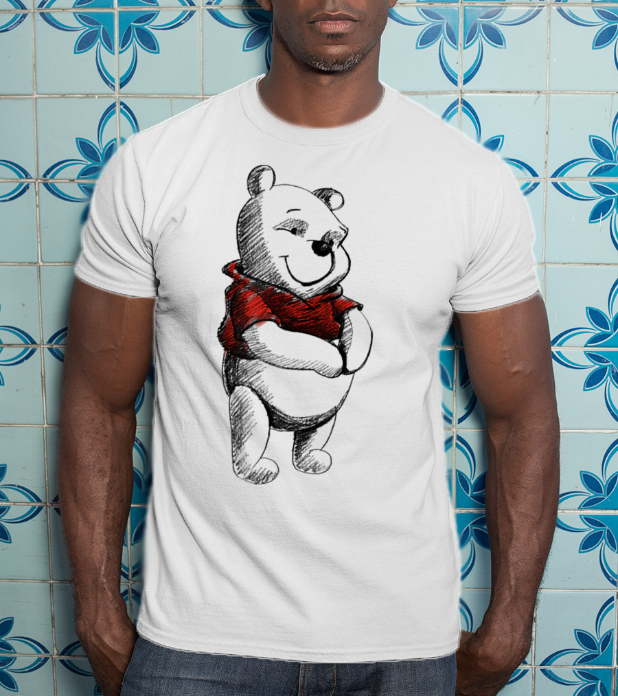 Disney Sketch Of Winnie The Pooh In Red T-Shirt