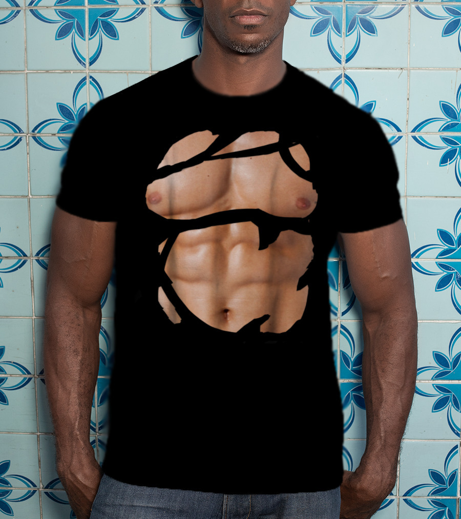 Fake Muscle Under Clothes Chest Six-Pack Abs Bodybuilder Illusion T-Shirt